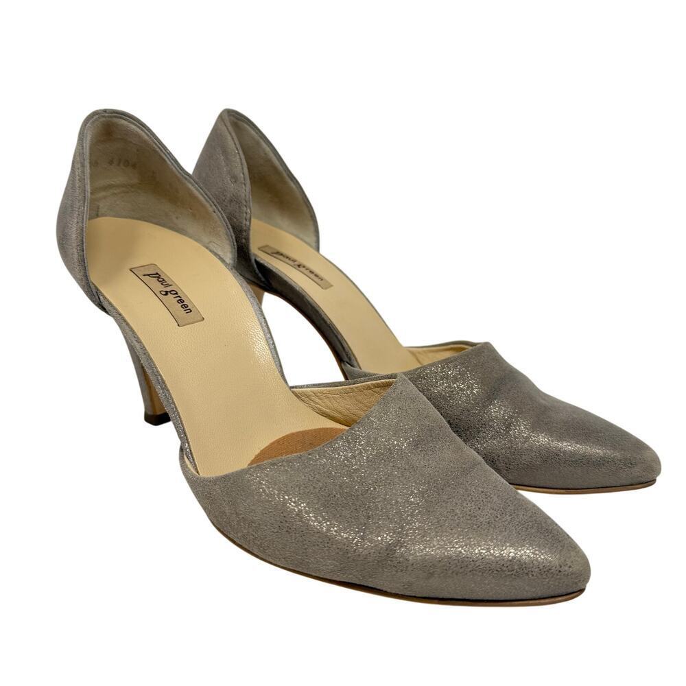 Paul Green Char D’Orsay Pumps Metallic Brushed Silver Leather Heels UK 5 US 7.5